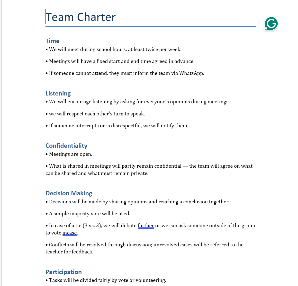 Team Charter Document